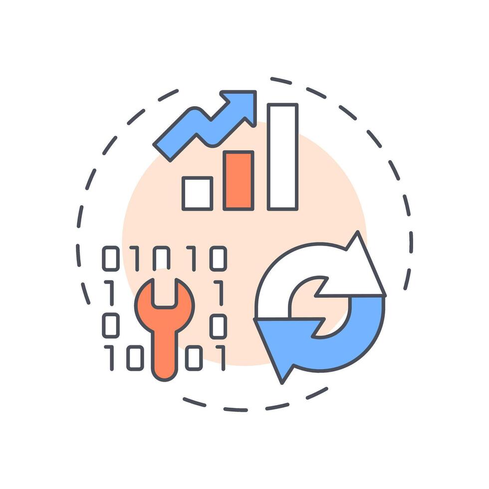 Service practices multi color concept icon. Source code, software engineering. Efficiency chart. Round shape line illustration. Abstract idea. Graphic design. Easy to use in blog post, presentation vector