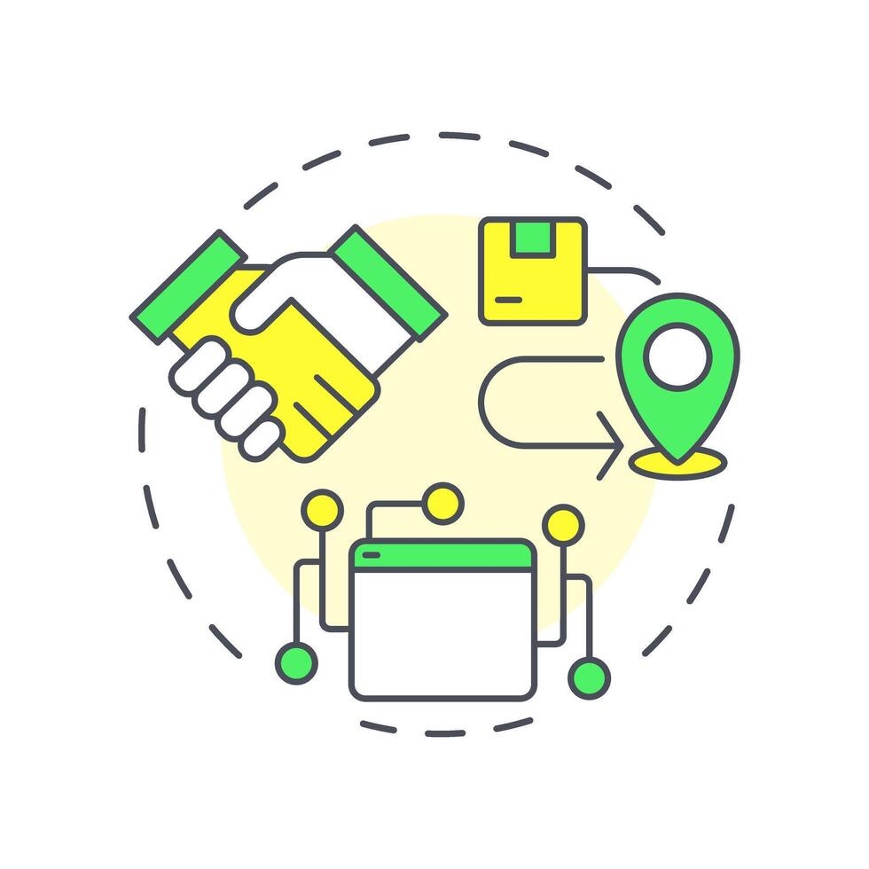 Partners and suppliers multi color concept icon. Teamwork, collaboration. Compliance, regulation. Round shape line illustration. Abstract idea. Graphic design. Easy to use in blog post, presentation vector