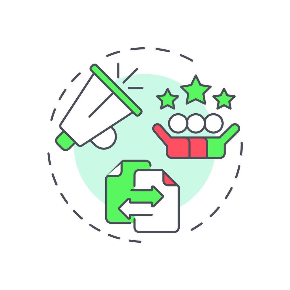 Collaborate and promote visibility multi color concept icon. Customer feedback, experience. Round shape line illustration. Abstract idea. Graphic design. Easy to use in blog post, presentation vector