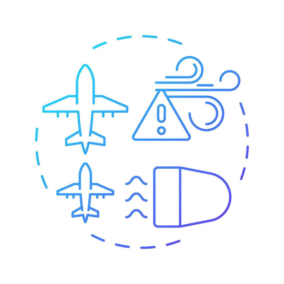 Wake turbulence blue gradient concept icon. Weather condition, airflow. Aircraft control loss. Round shape line illustration. Abstract idea. Graphic design. Easy to use in article, blog post vector