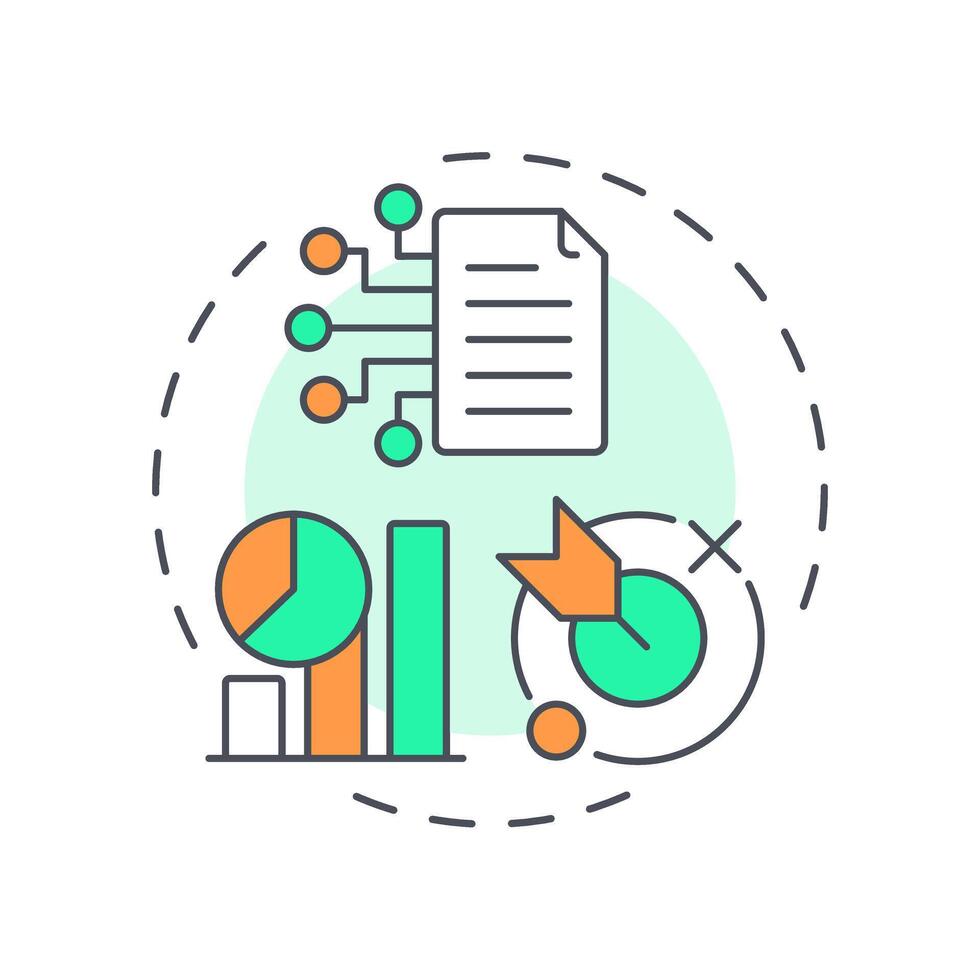 Service strategy multi color concept icon. Statistical metrics, efficiency. Goal target, documentation. Round shape line illustration. Abstract idea. Graphic design. Easy to use in blog post vector