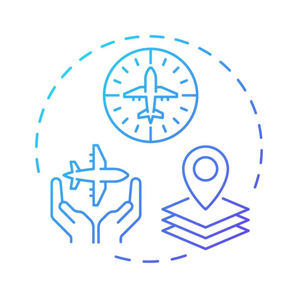 Aeronautical navigation blue gradient concept icon. Aircraft tracking, flight management. Round shape line illustration. Abstract idea. Graphic design. Easy to use in article, blog post vector