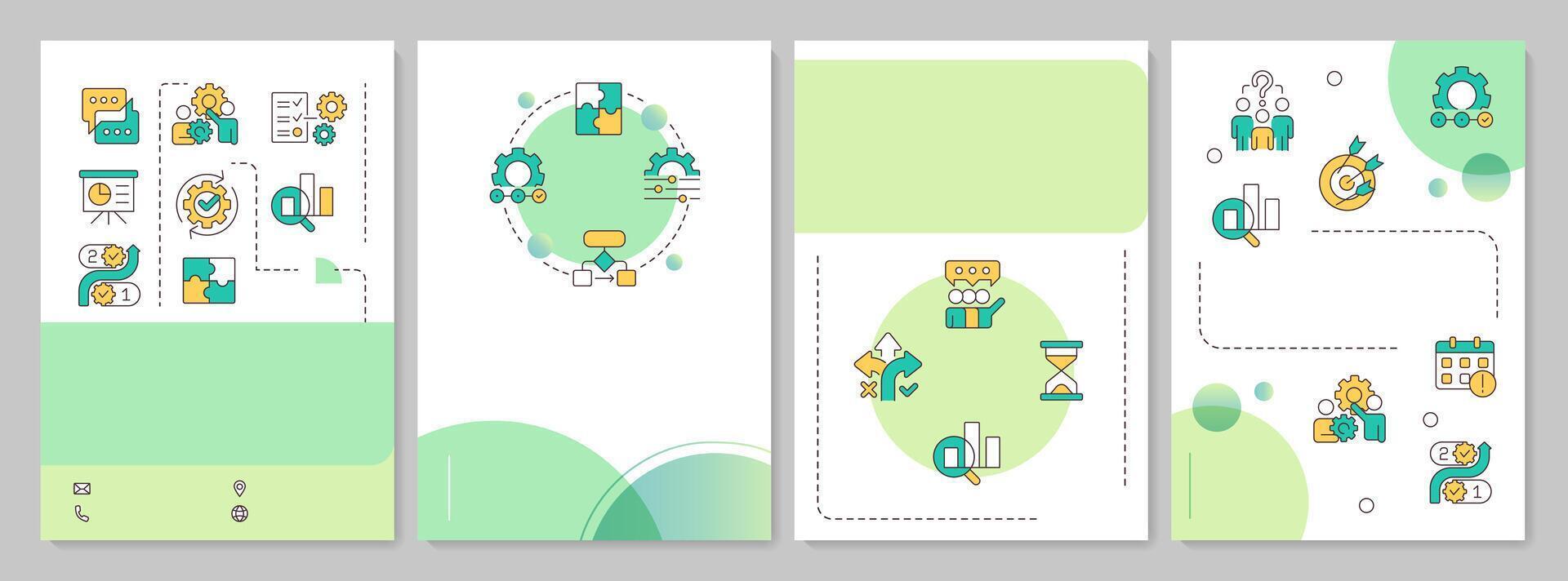 Overproduction green circle brochure layout. Workflow management. Teamwork, partnership. Leaflet advertising design with color line icons. Editable 4 pages vector