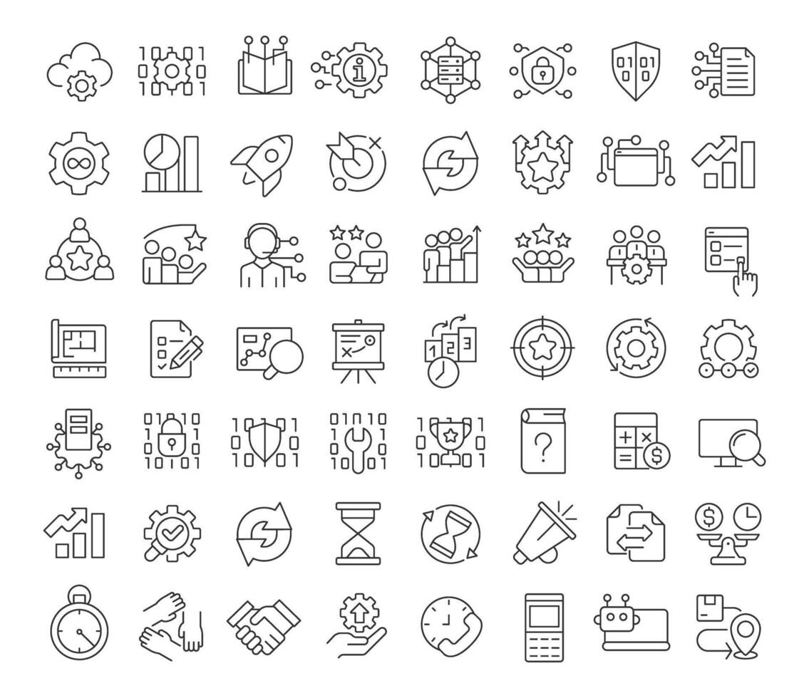 ITIL and ITSM line icons set. Customer experience. Survey, feedback. Software development, coding. Isolated outline illustrations. Thin lineart iconset symbols. Editable stroke vector