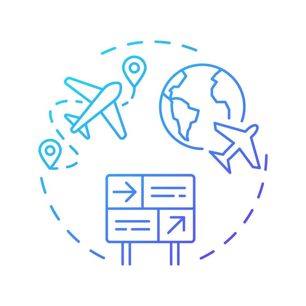 Direct flight routes blue gradient concept icon. Aircraft trip, tourism. Travelling, journey. Round shape line illustration. Abstract idea. Graphic design. Easy to use in article, blog post vector