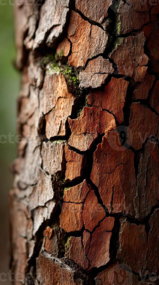 A close up of a tree with cracks and bark photo