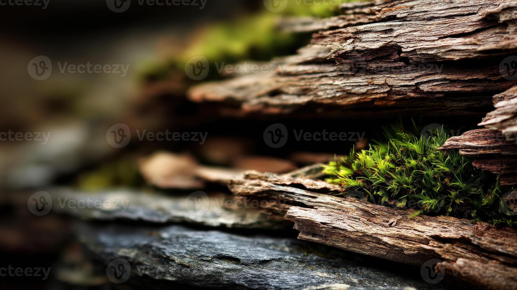 Wood and moss create a serene nature background photo