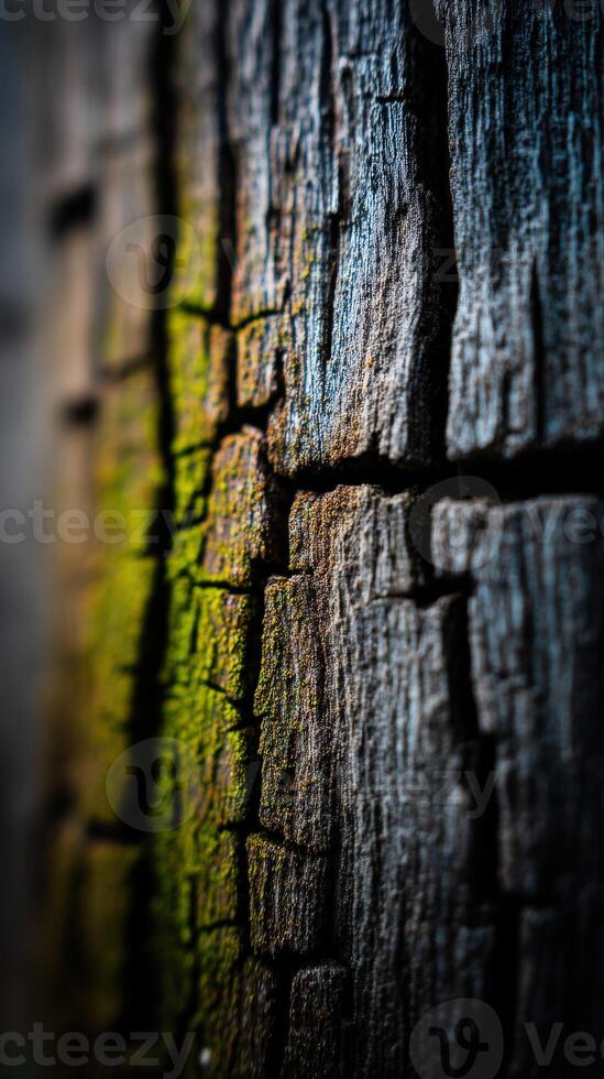 A close up of a tree with a crack in it photo