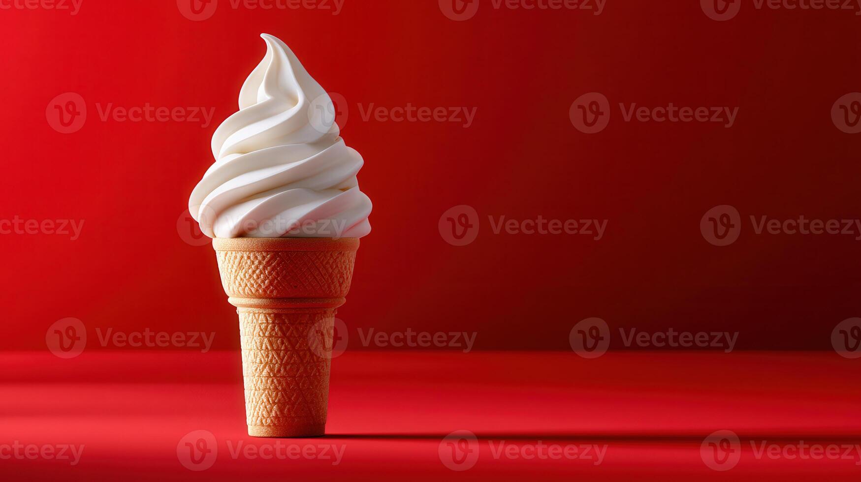 Delicious soft serve ice cream cone against vibrant backdrop photo