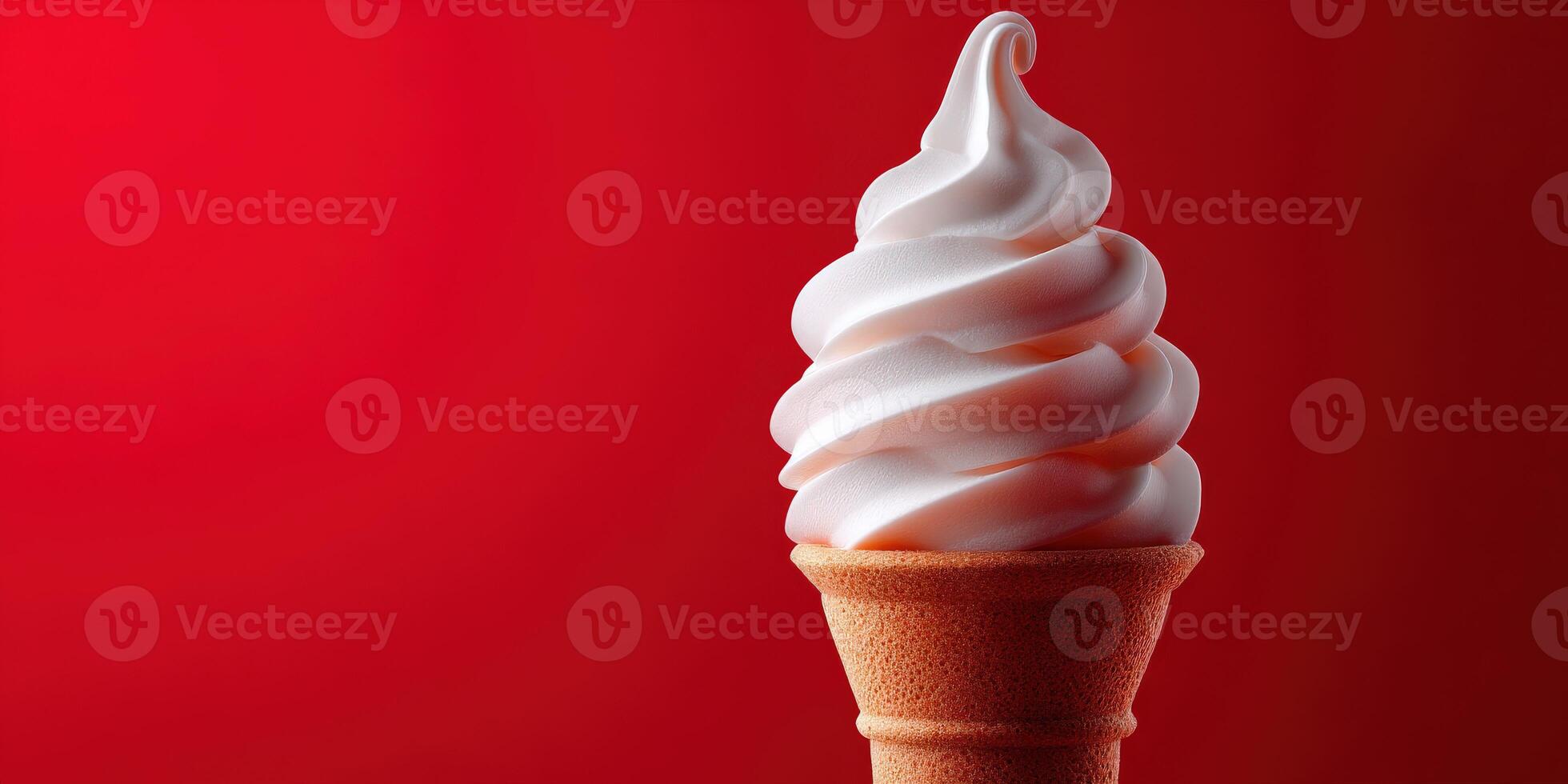 Delicious swirled soft serve ice cream in a cone photo