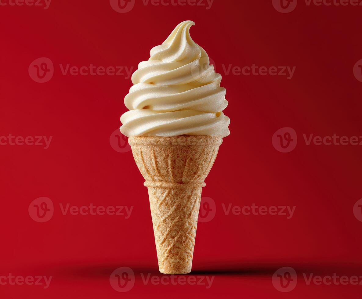 Soft serve ice cream cone on a red background photo
