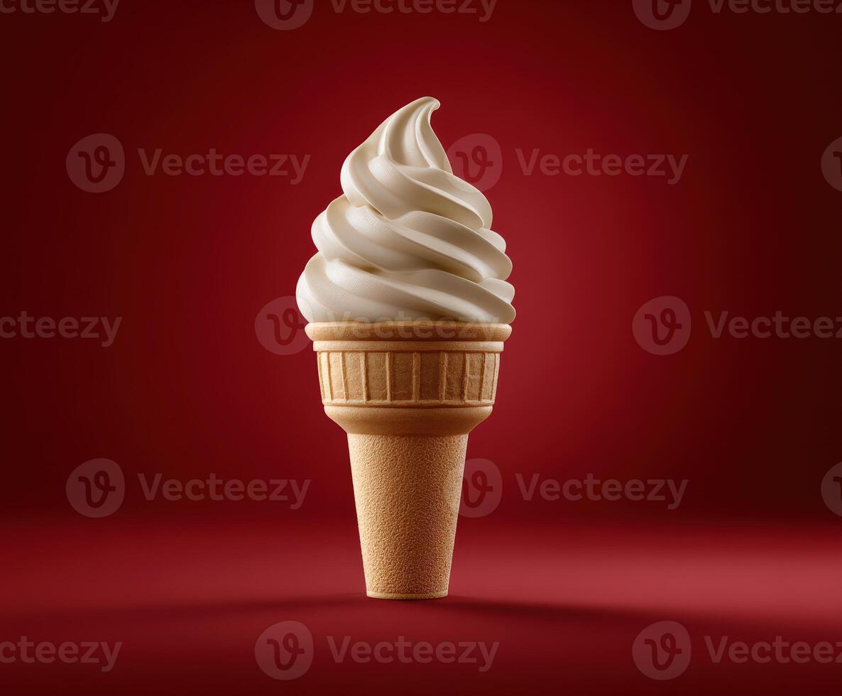 Swirling vanilla soft serve ice cream in a cone photo