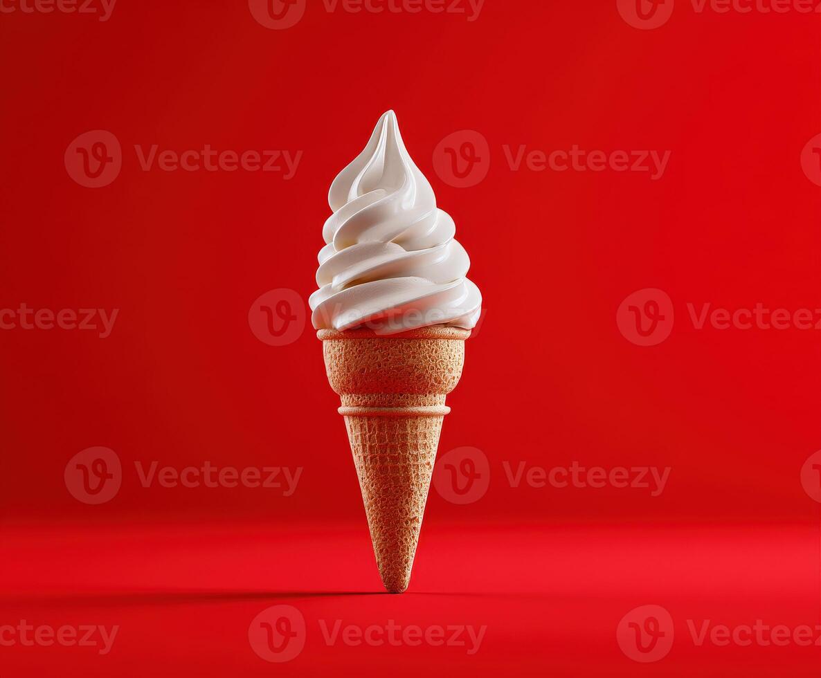 Classic soft serve ice cream cone on a red background photo