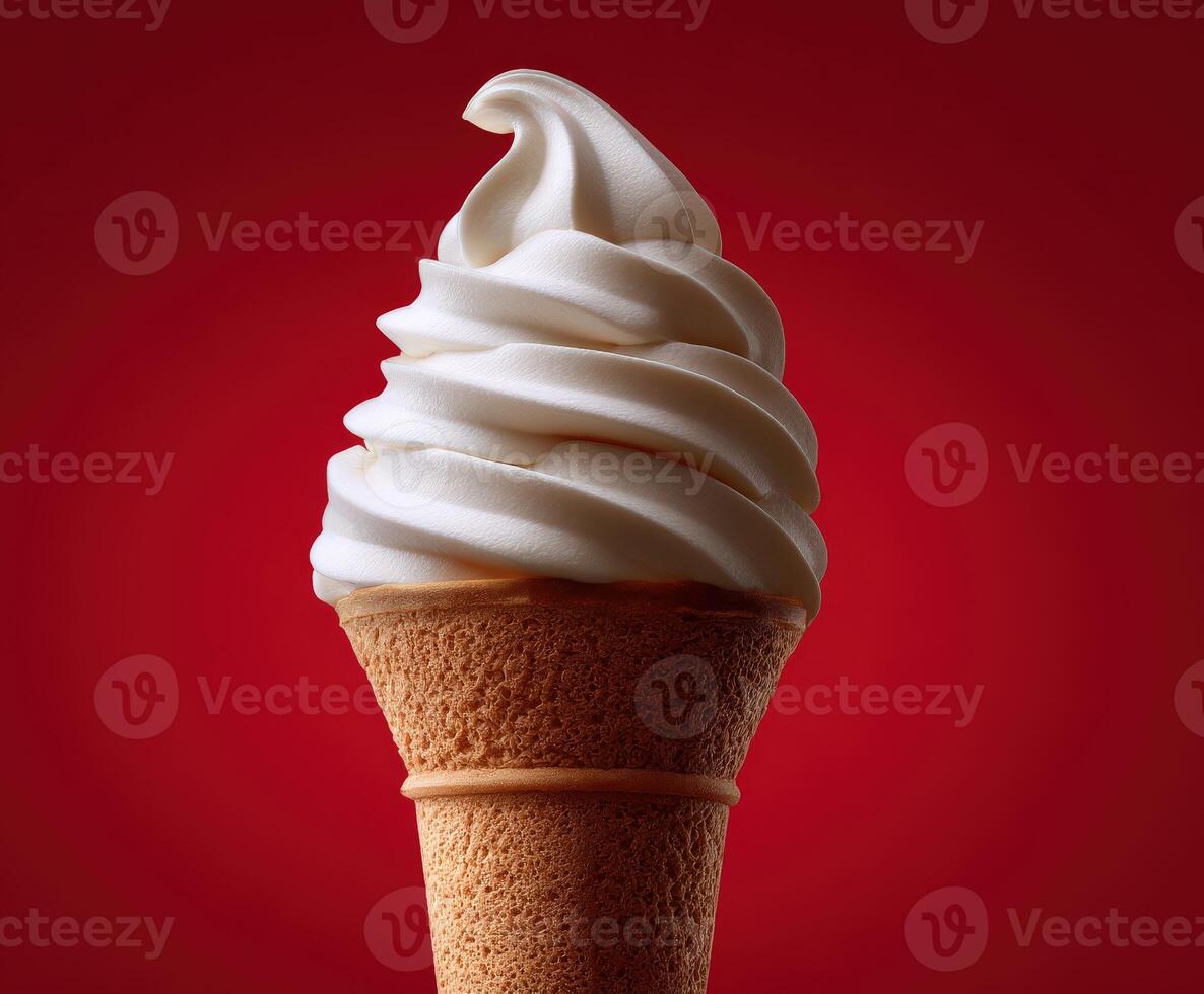 Delicious swirl of soft serve ice cream in a cone photo
