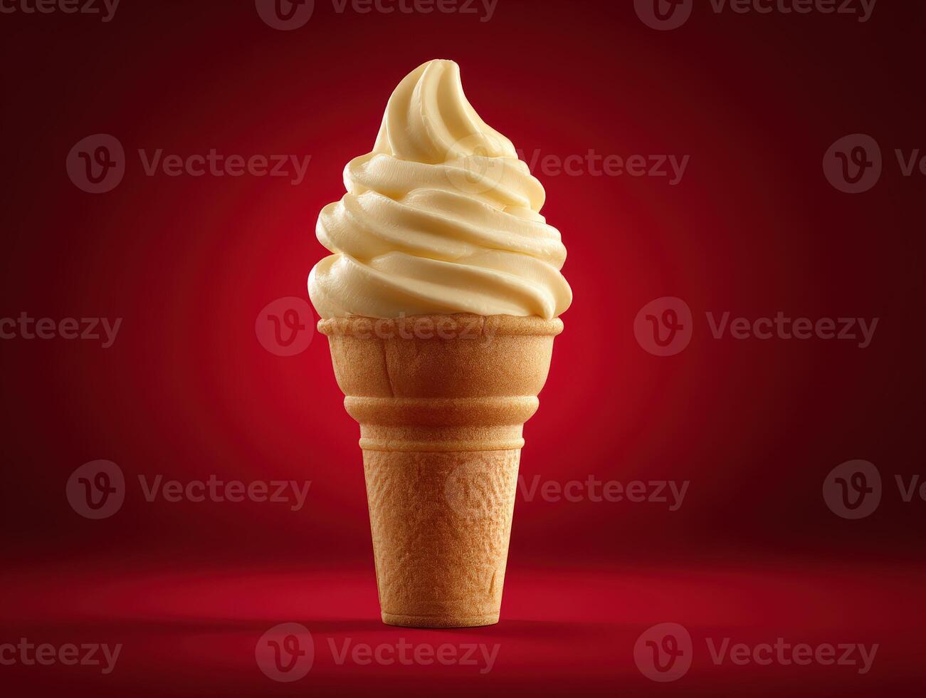 Delicious soft serve ice cream cone on a red background photo