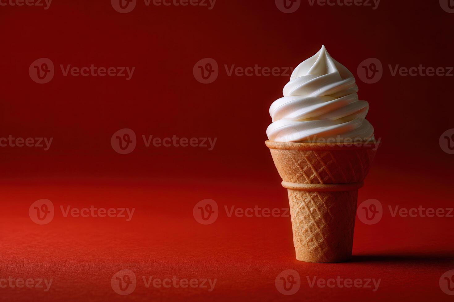 Soft serve ice cream cone against red background photo