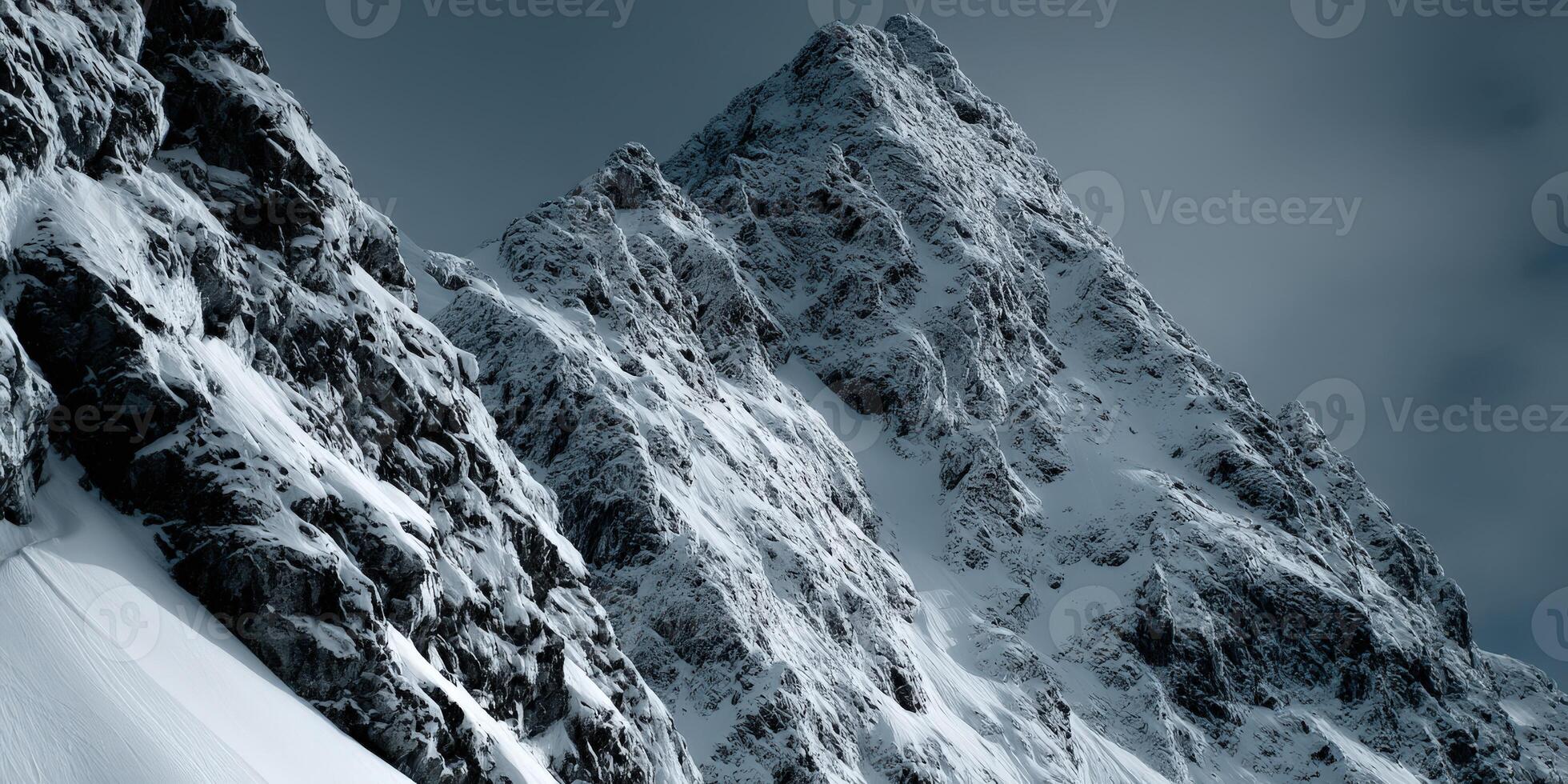 Majestic snow-covered mountain peak in winter landscape photo