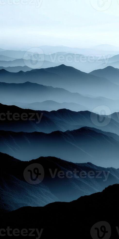 Stunning layers of blue mountains under soft morning light photo