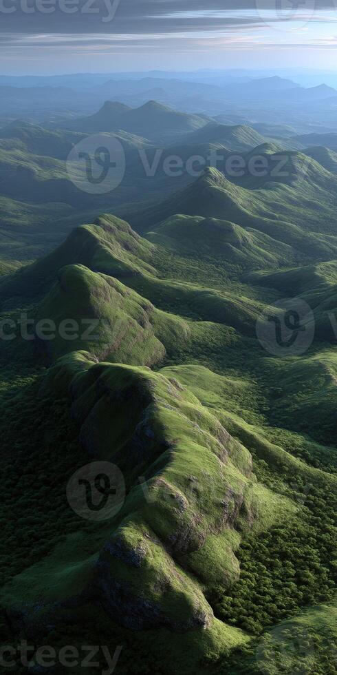 Lush green hills with rolling contours in daylight hours photo