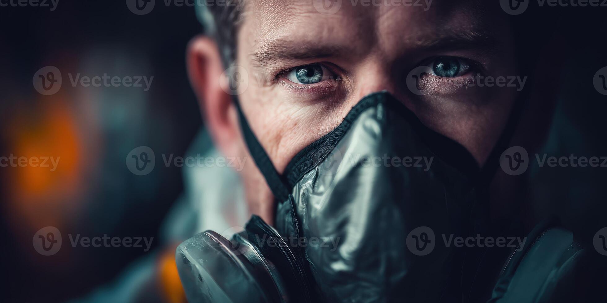Man wears mask while working in hazardous environment photo