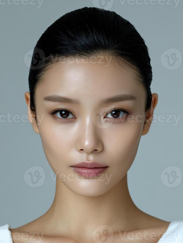 Model portrait showcasing natural beauty and elegance in studio photo