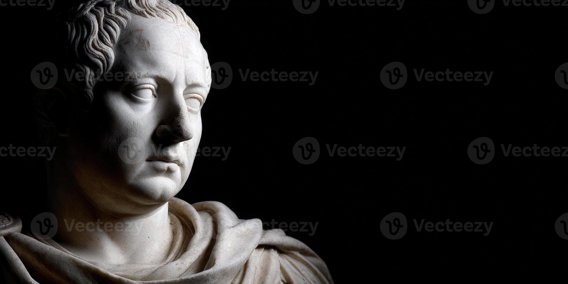 Stoic marble bust depicting a Roman leader in shadowy lighting photo