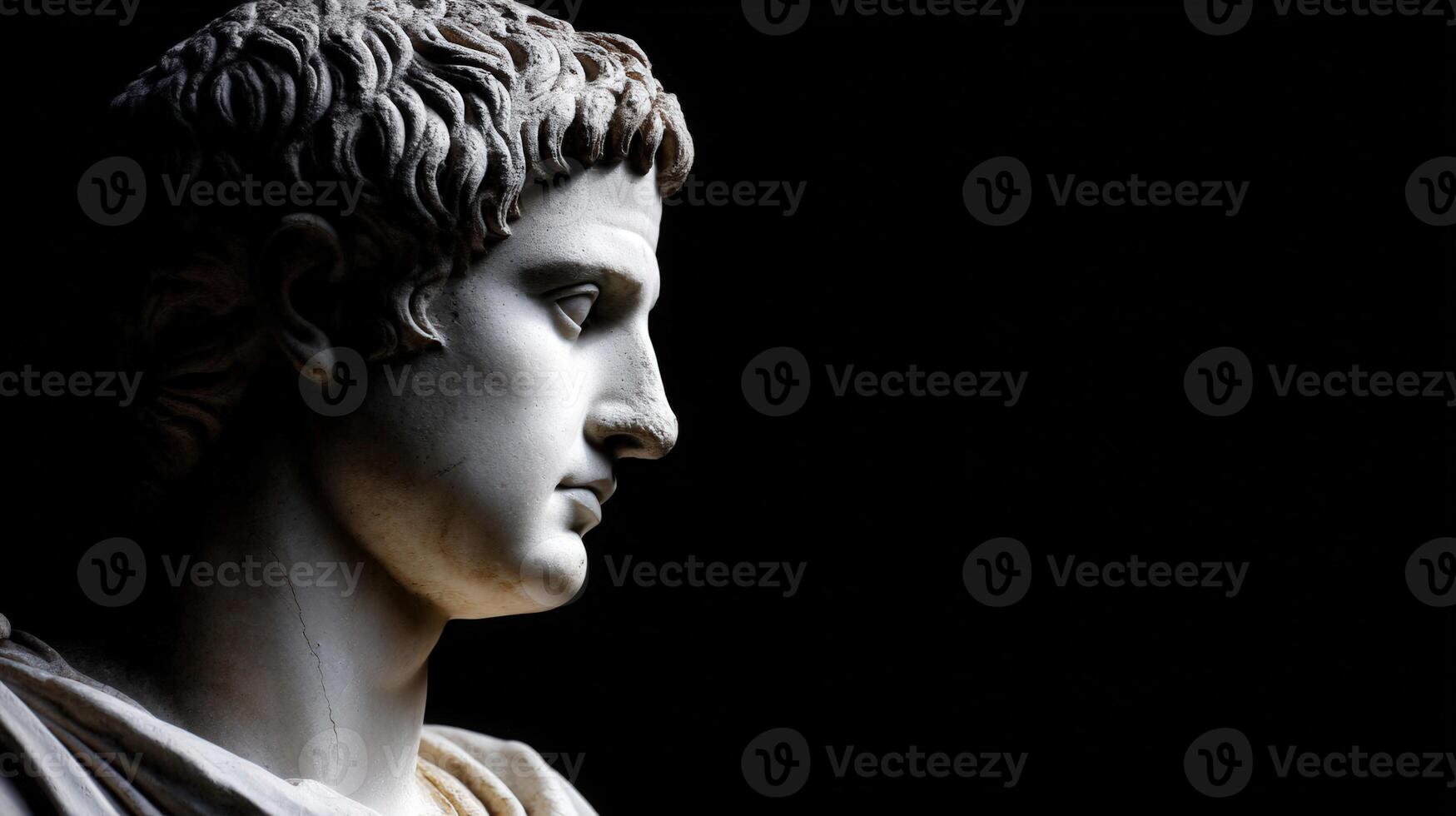 Stoic bust depicting a young male figure captured in soft light with dark background photo