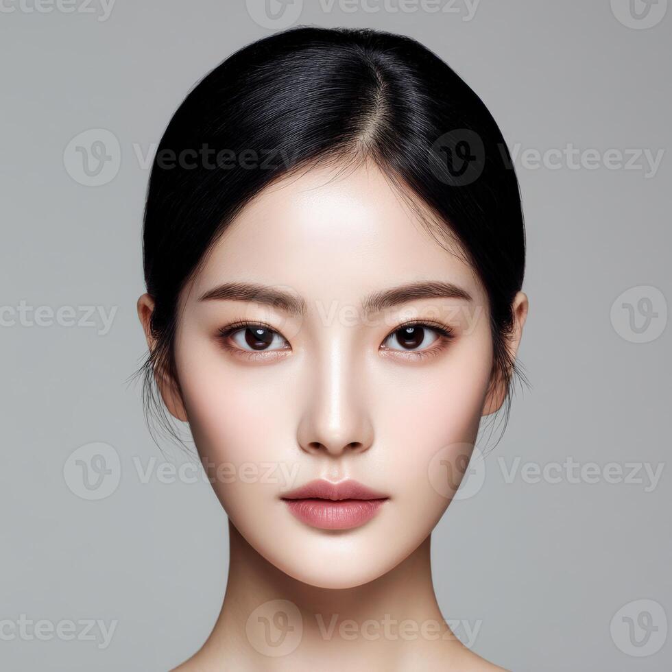 Beautiful asian woman with black hair and makeup photo