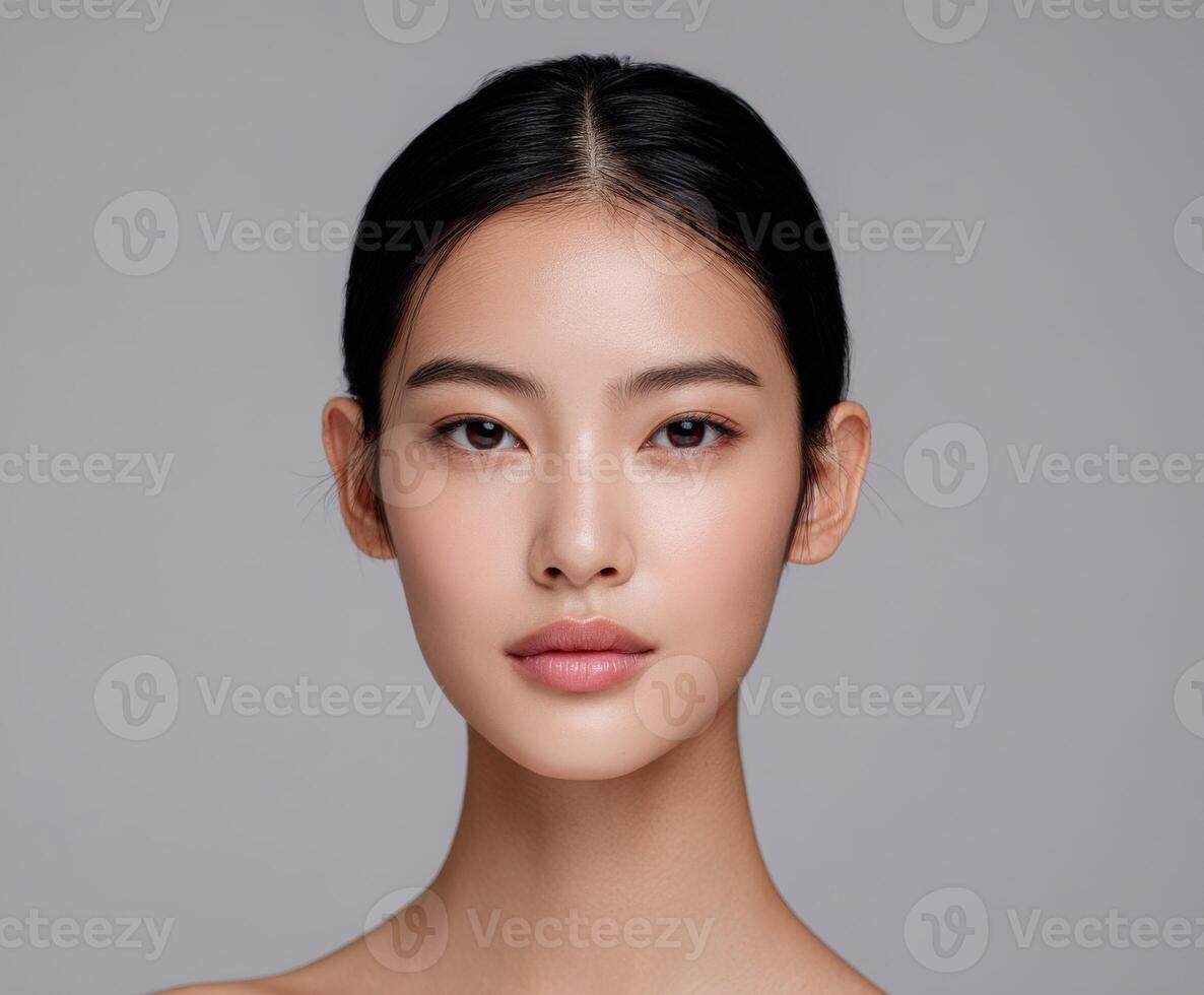 Beautiful asian woman with long hair and makeup photo