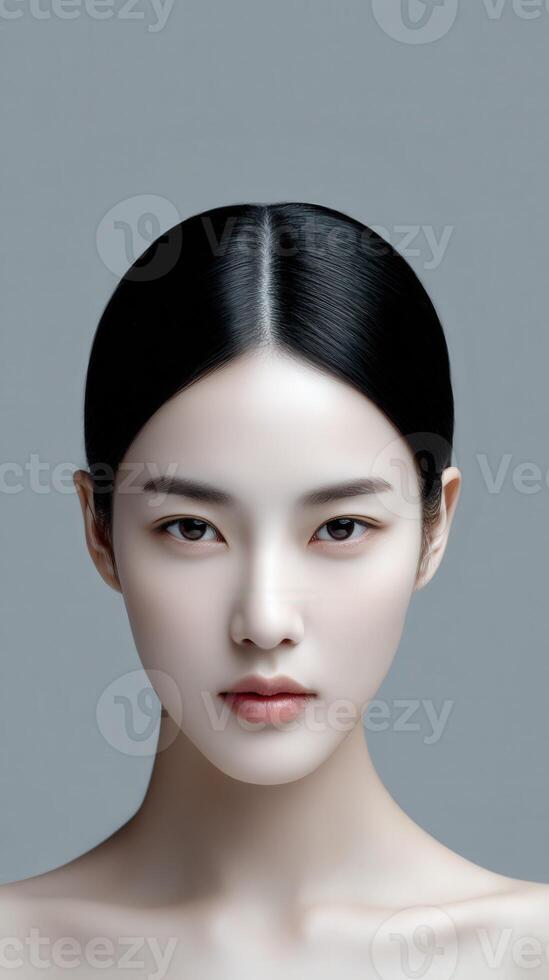 An asian woman with black hair and white skin photo