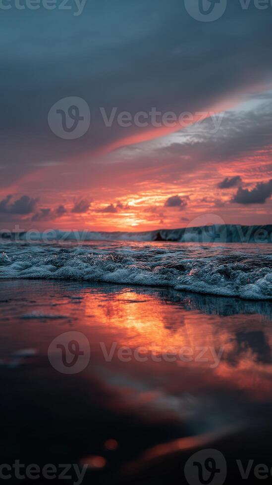 Stunning sunset reflection on water showcasing vibrant colors in the sky photo