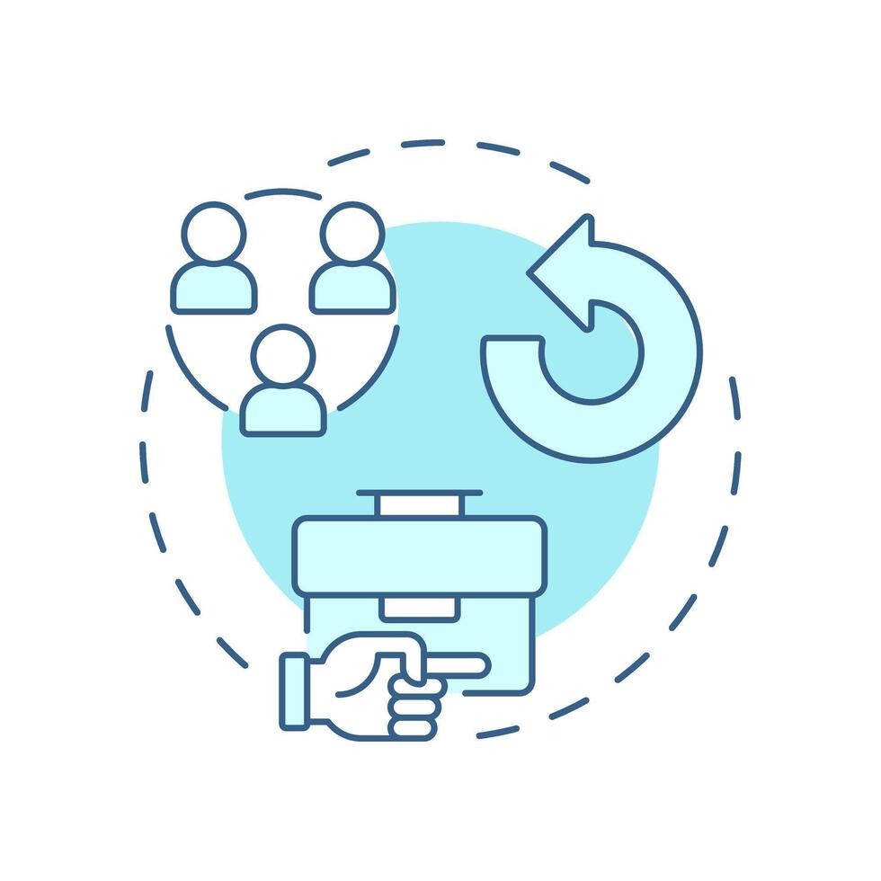Employee turnover soft blue concept icon. Workers leaving company rate analyzing. Performance and engagement. Round shape line illustration. Abstract idea. Graphic design. Easy to use blog post vector