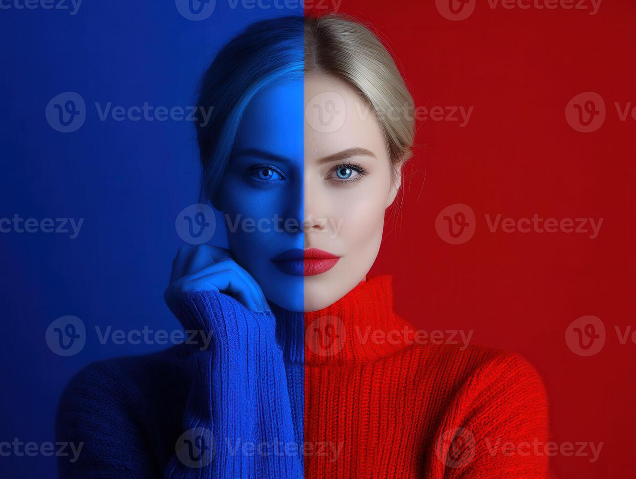 Contrast of emotions through color in a striking portrait with bold lighting photo