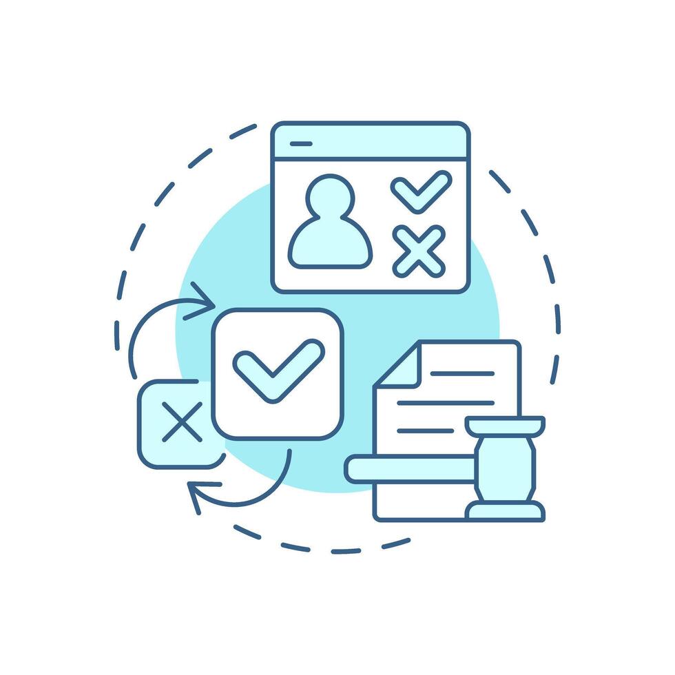 Compliance with regulations soft blue concept icon. Global data privacy laws. Benefit of consent management. Round shape line illustration. Abstract idea. Graphic design. Easy to use in article vector