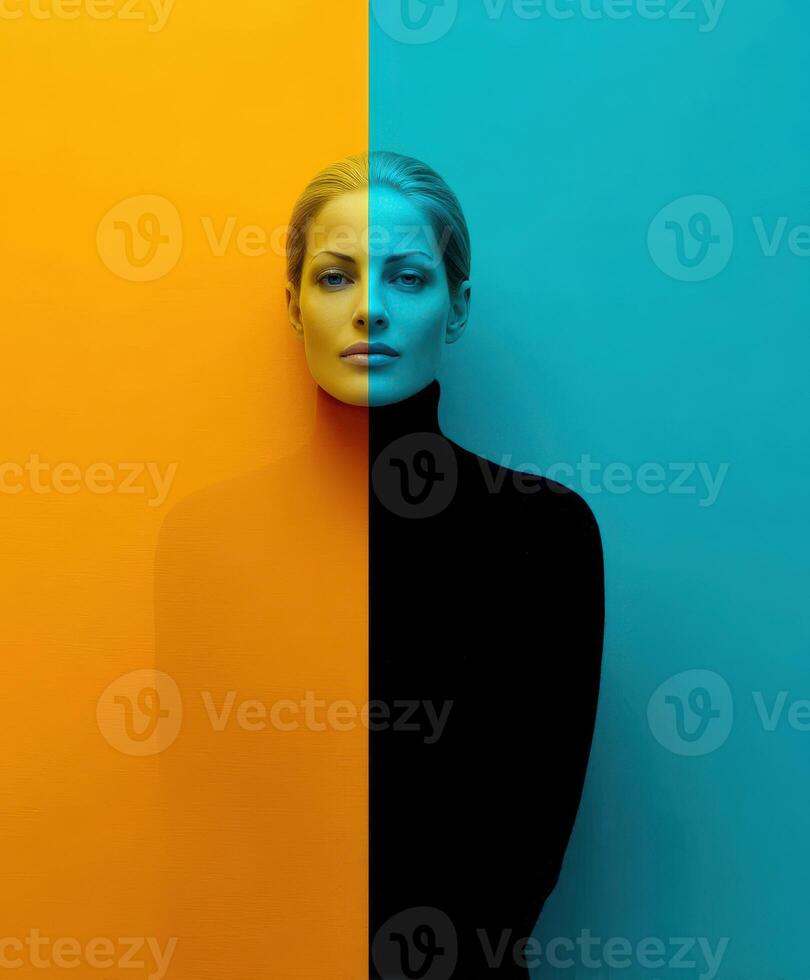 Creative portrait with contrasting colors showcasing a serene expression photo