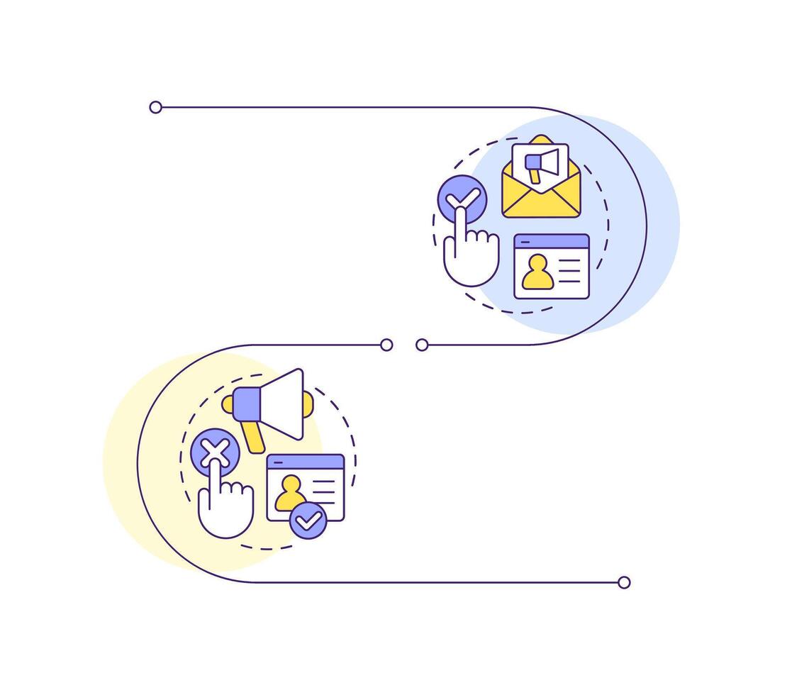Consent models infographic vertical sequence. Information access. Digital privacy protection. Visualization infochart with 2 steps. Circles workflow vector