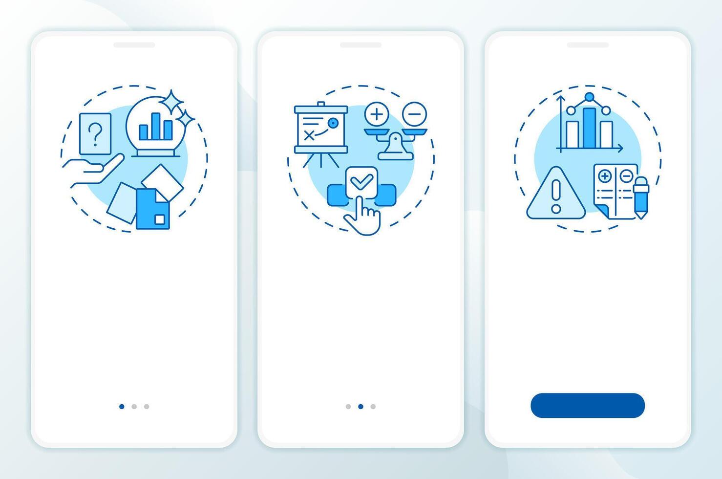 Workforce forecasting methods blue onboarding mobile app screen. HR. Walkthrough 3 steps editable graphic instructions with linear concepts. UI, UX, GUI vector