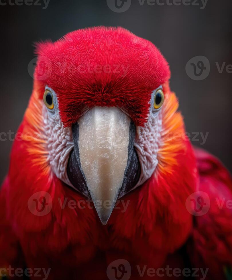 Vibrant red parrot displays striking features in lush surroundings photo