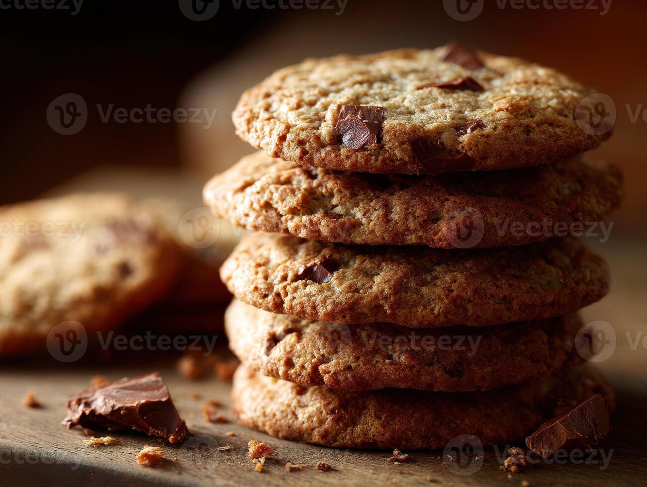 A stack of cookies on a wooden table photo