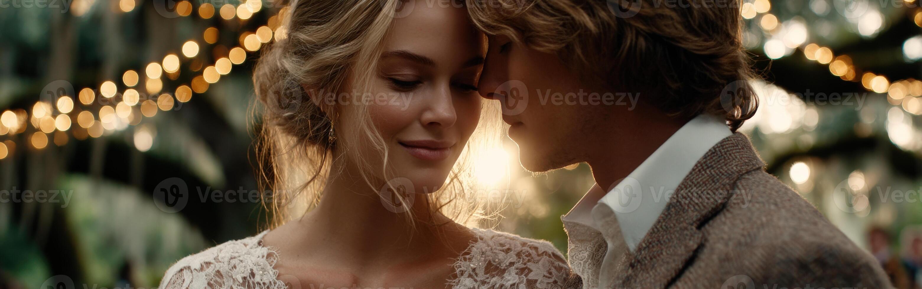 Couple shares a romantic moment at their wedding photo