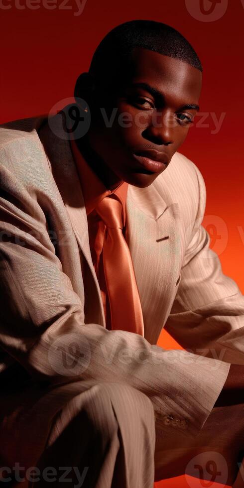 Portrait of a man in formal attire against a vibrant background photo