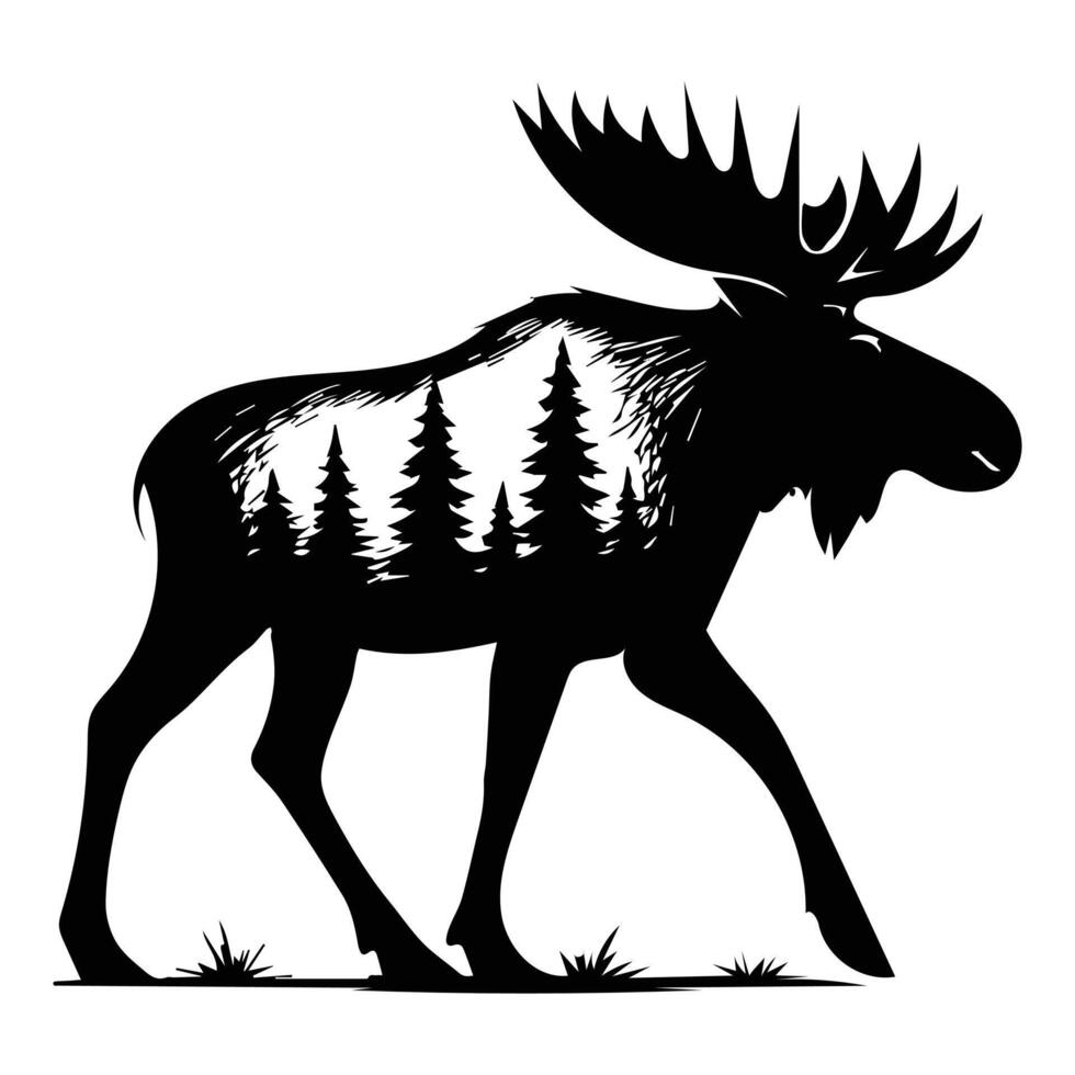 Moose Forest Nature animal , Animal forest scene illustration, Jungle Animals silhouette sublimation design vector