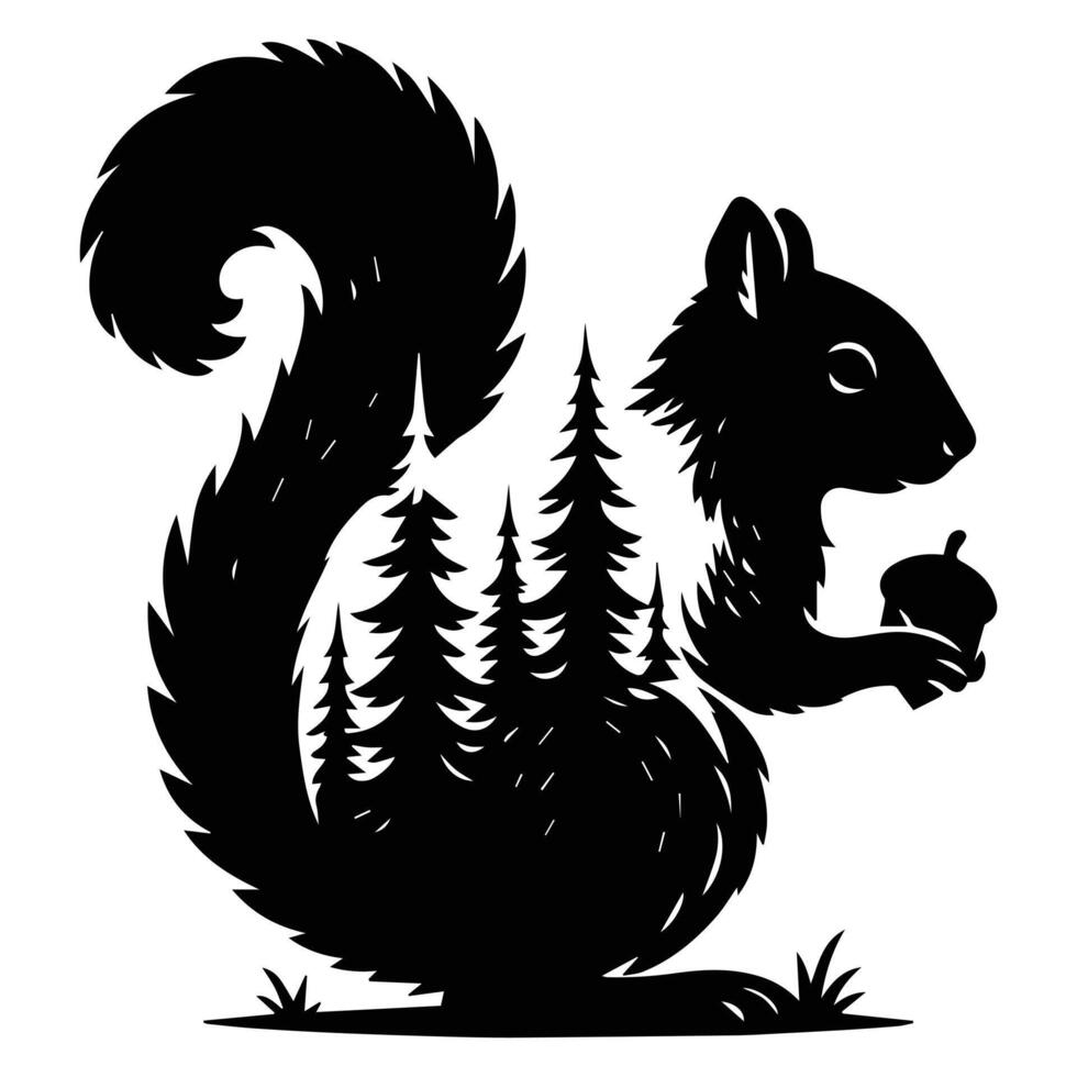 Squirrel Forest Nature animal , Animal forest scene illustration, Jungle Animals silhouette sublimation design vector