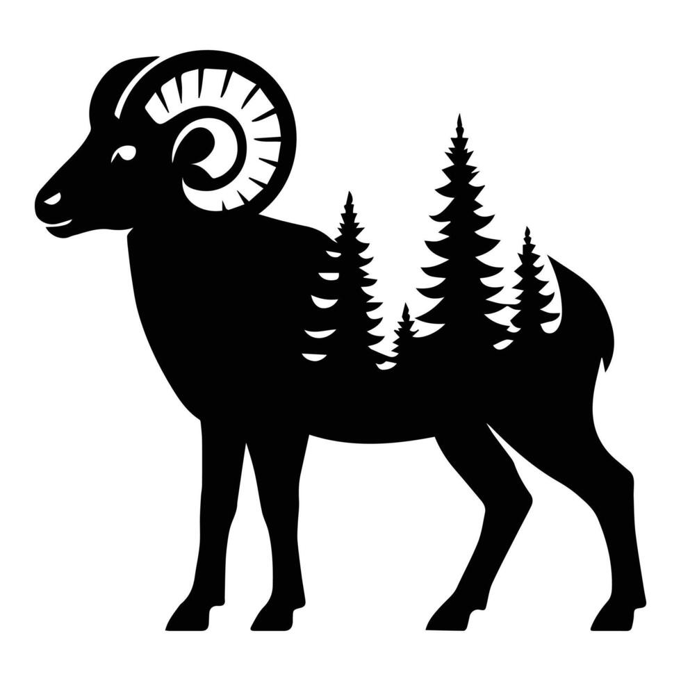 goat Forest Nature animal art, Animal forest scene illustration, Jungle Animals silhouette sublimation design vector