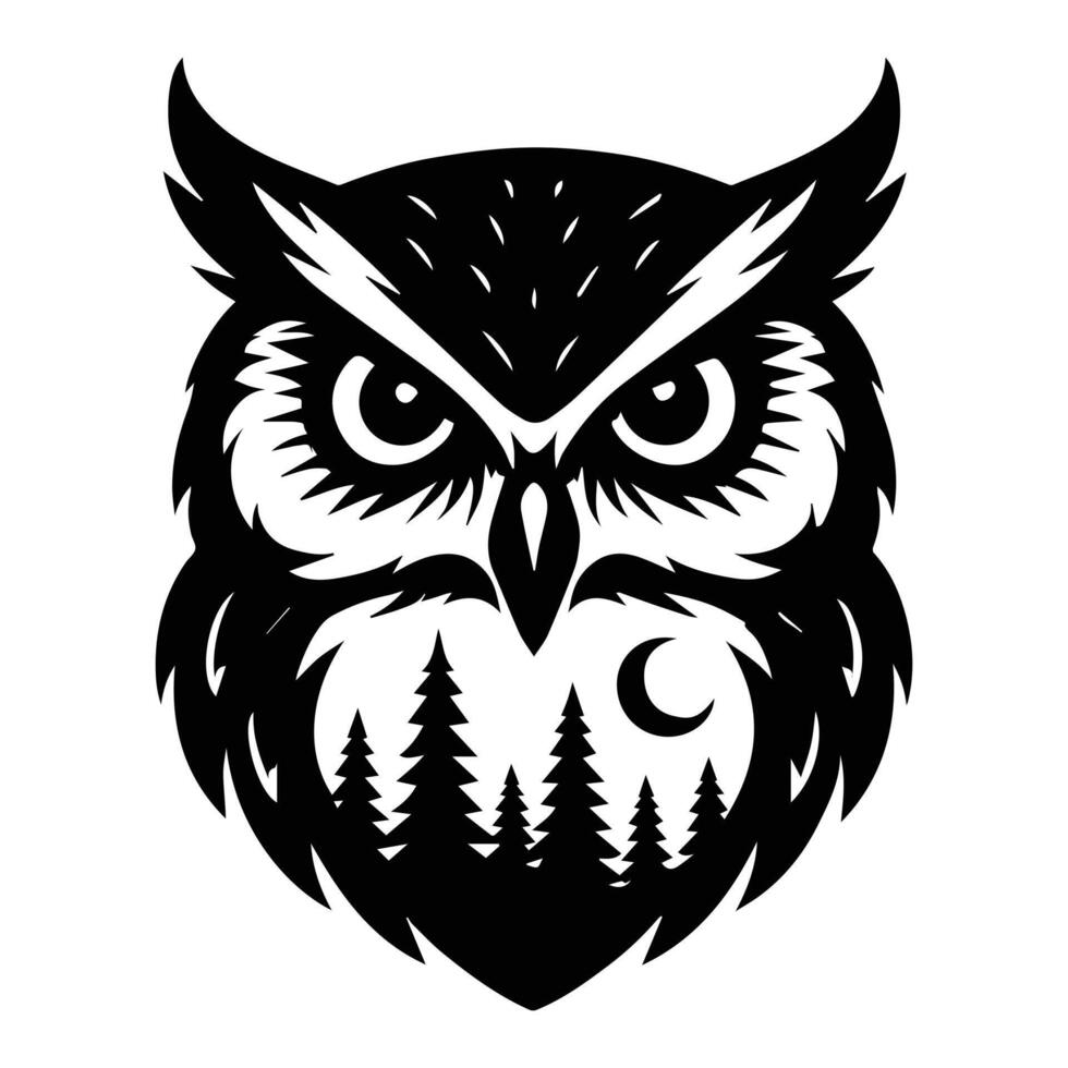 Owl Forest Nature animal , Animal forest scene illustration, Jungle Animals silhouette sublimation design vector