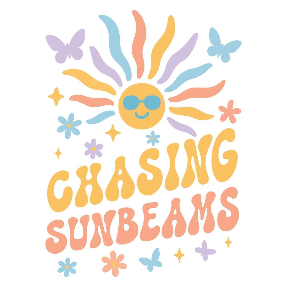 chasing sunbeams - Boho Retro Summer T-shirt , Boho sunset sunshine illustration, Vintage Summertime design Sublimation vector