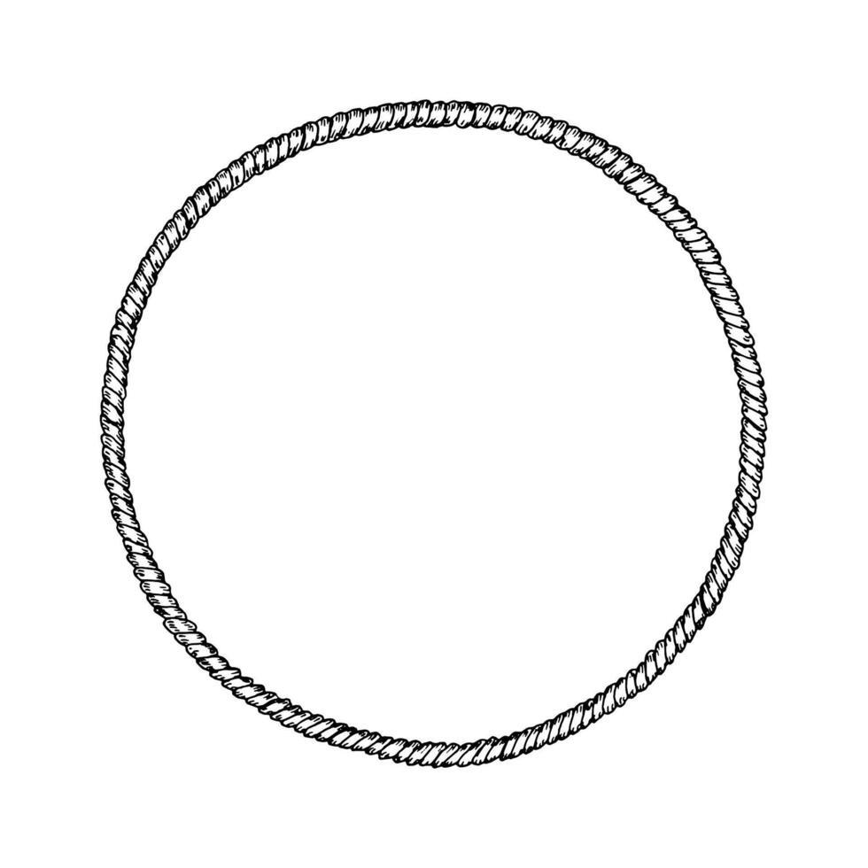 illustration of a twisted rope circle, hand-drawn in ink. Suitable as a dreamcatcher base, embroidery hoop, macrame ring, seasonal wreath frame, or esoteric protective symbol in design. vector