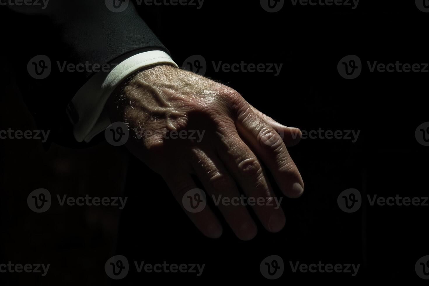 Close-up of a man's hand resting against a dark background, showcasing intricate veins and texture photo