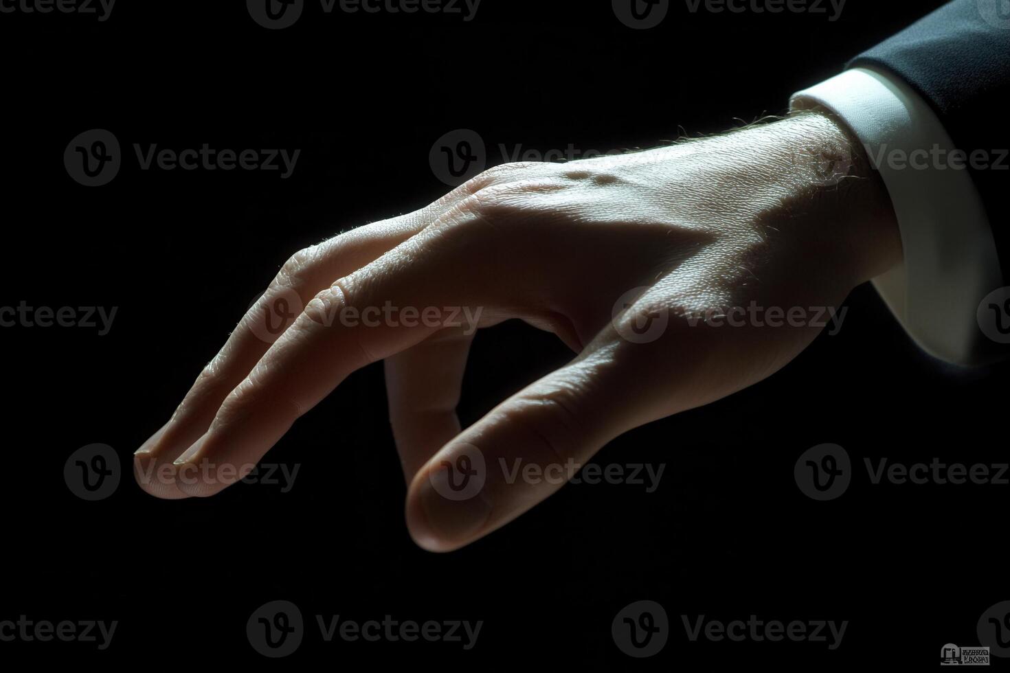 Elegant hand gesture reaching out against a dark background, suggesting connection and invitation photo