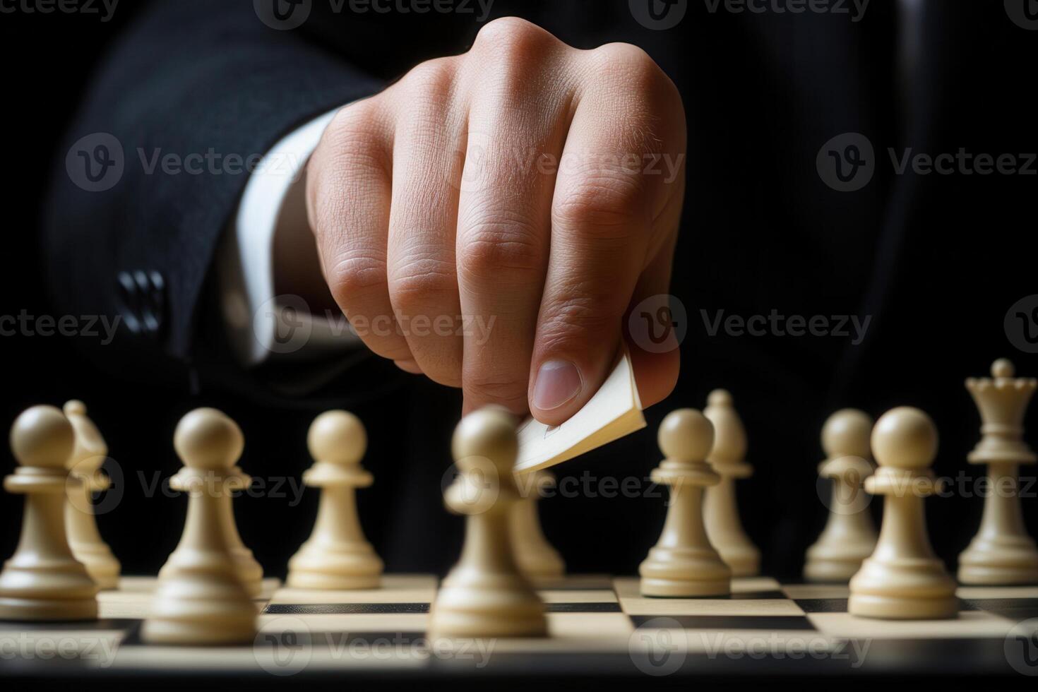 A focused individual making a strategic move in a chess game, emphasizing concentration and skill photo